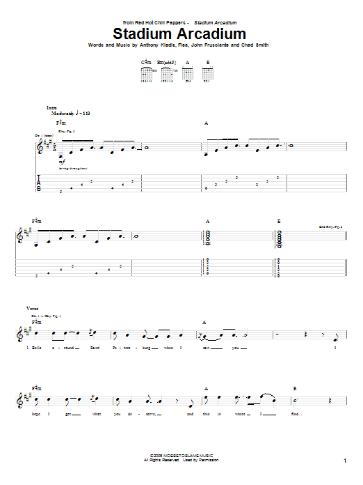 Red Hot Chili Peppers Stadium Arcadium Sheet Music Notes & Chords for Bass Guitar Tab - Download or Print PDF