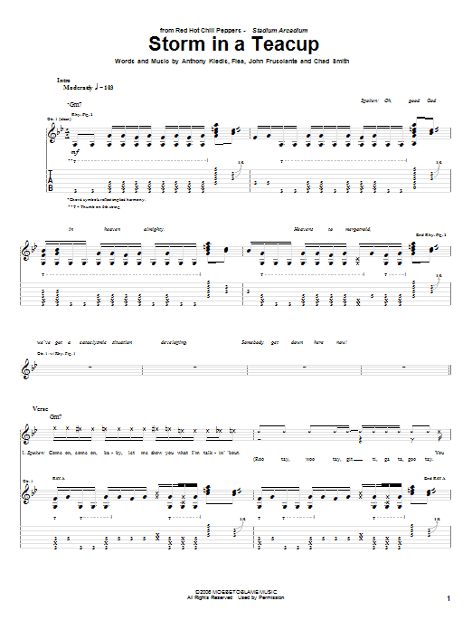 Red Hot Chili Peppers Storm In A Teacup Sheet Music Notes & Chords for Bass Guitar Tab - Download or Print PDF