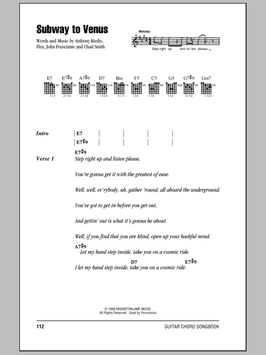 Red Hot Chili Peppers Subway To Venus Sheet Music Notes & Chords for Guitar Tab - Download or Print PDF