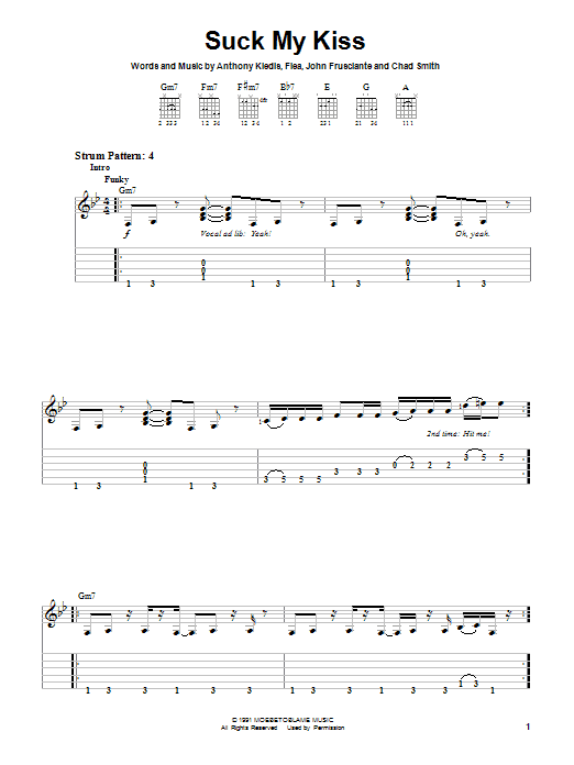 Red Hot Chili Peppers Suck My Kiss Sheet Music Notes & Chords for Easy Guitar Tab - Download or Print PDF