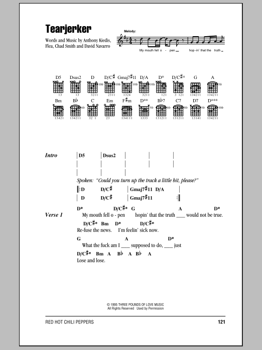 Red Hot Chili Peppers Tearjerker Sheet Music Notes & Chords for Guitar Tab - Download or Print PDF