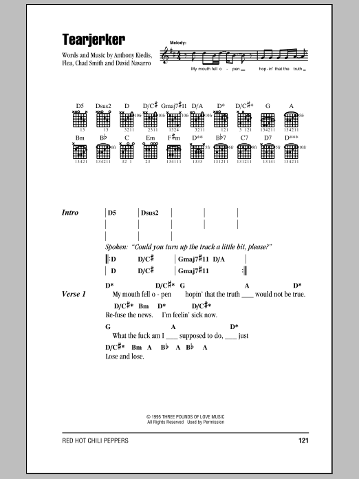 Red Hot Chili Peppers Tearjerker Sheet Music Notes & Chords for Bass Guitar Tab - Download or Print PDF