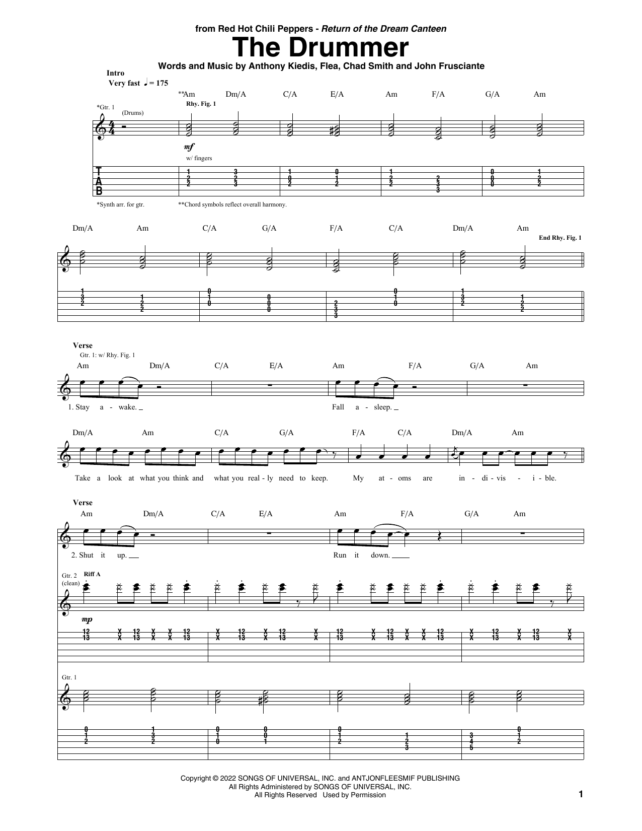 Red Hot Chili Peppers The Drummer Sheet Music Notes & Chords for Guitar Tab - Download or Print PDF