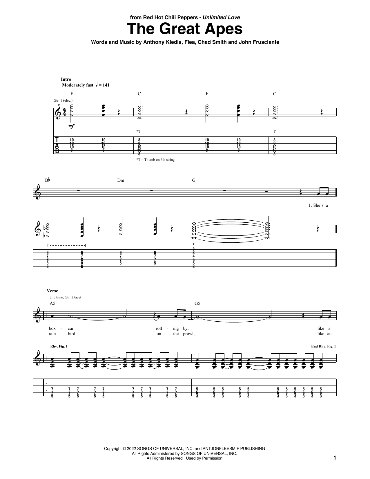 Red Hot Chili Peppers The Great Apes Sheet Music Notes & Chords for Guitar Tab - Download or Print PDF