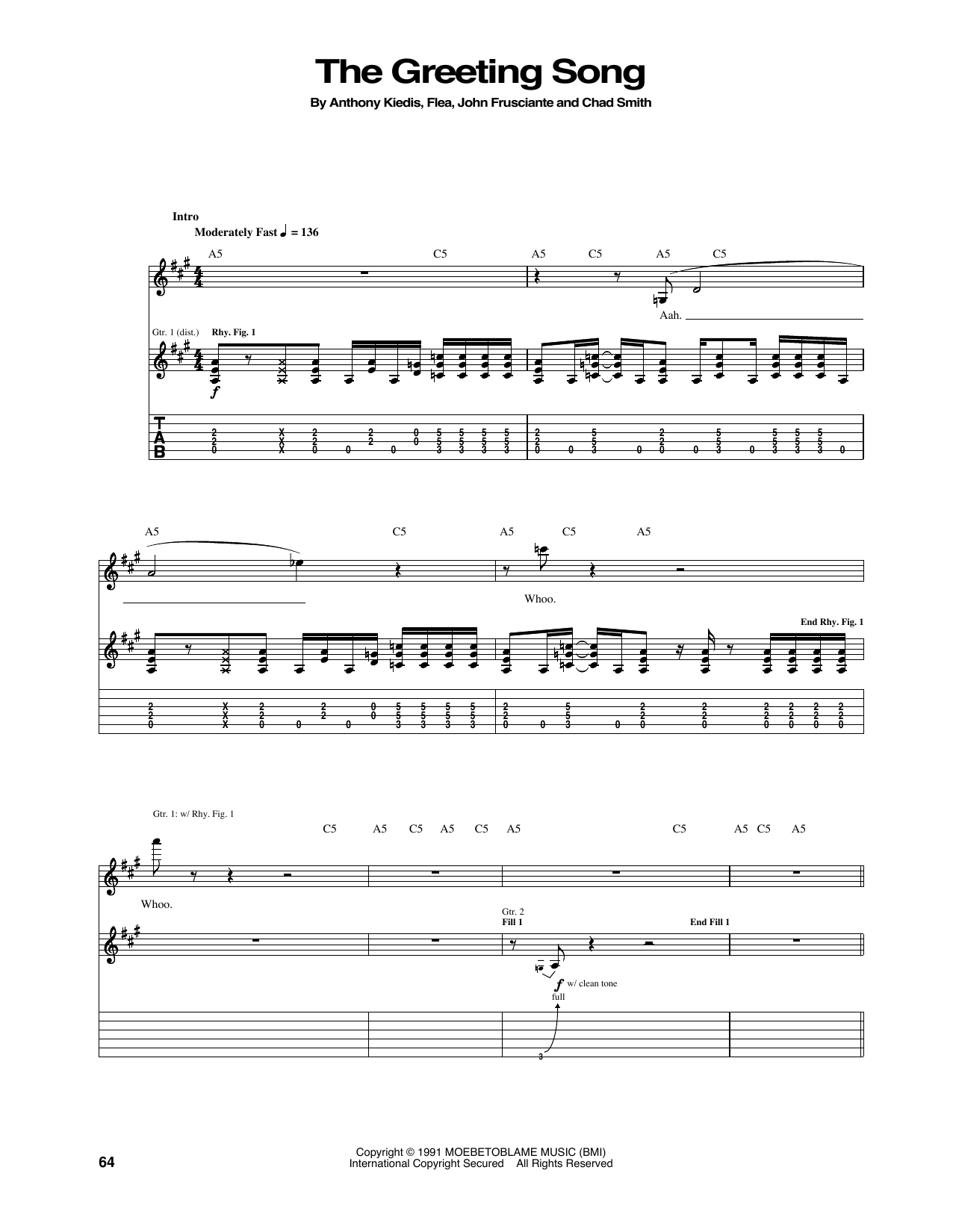 Red Hot Chili Peppers The Greeting Song Sheet Music Notes & Chords for Bass Guitar Tab - Download or Print PDF