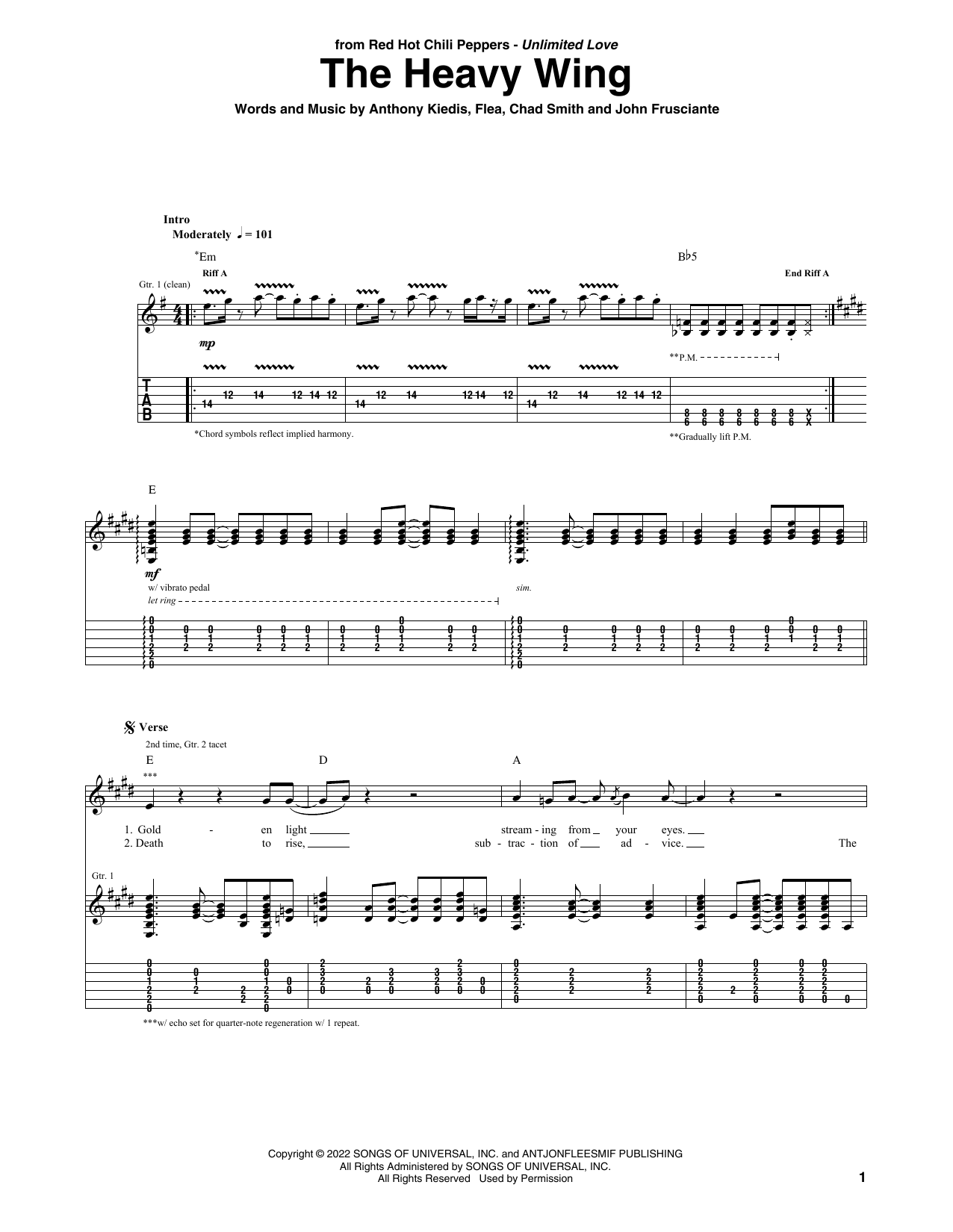 Red Hot Chili Peppers The Heavy Wing Sheet Music Notes & Chords for Bass Guitar Tab - Download or Print PDF