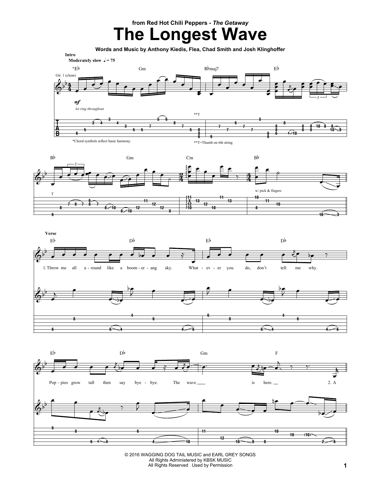 Red Hot Chili Peppers The Longest Wave Sheet Music Notes & Chords for Guitar Tab - Download or Print PDF