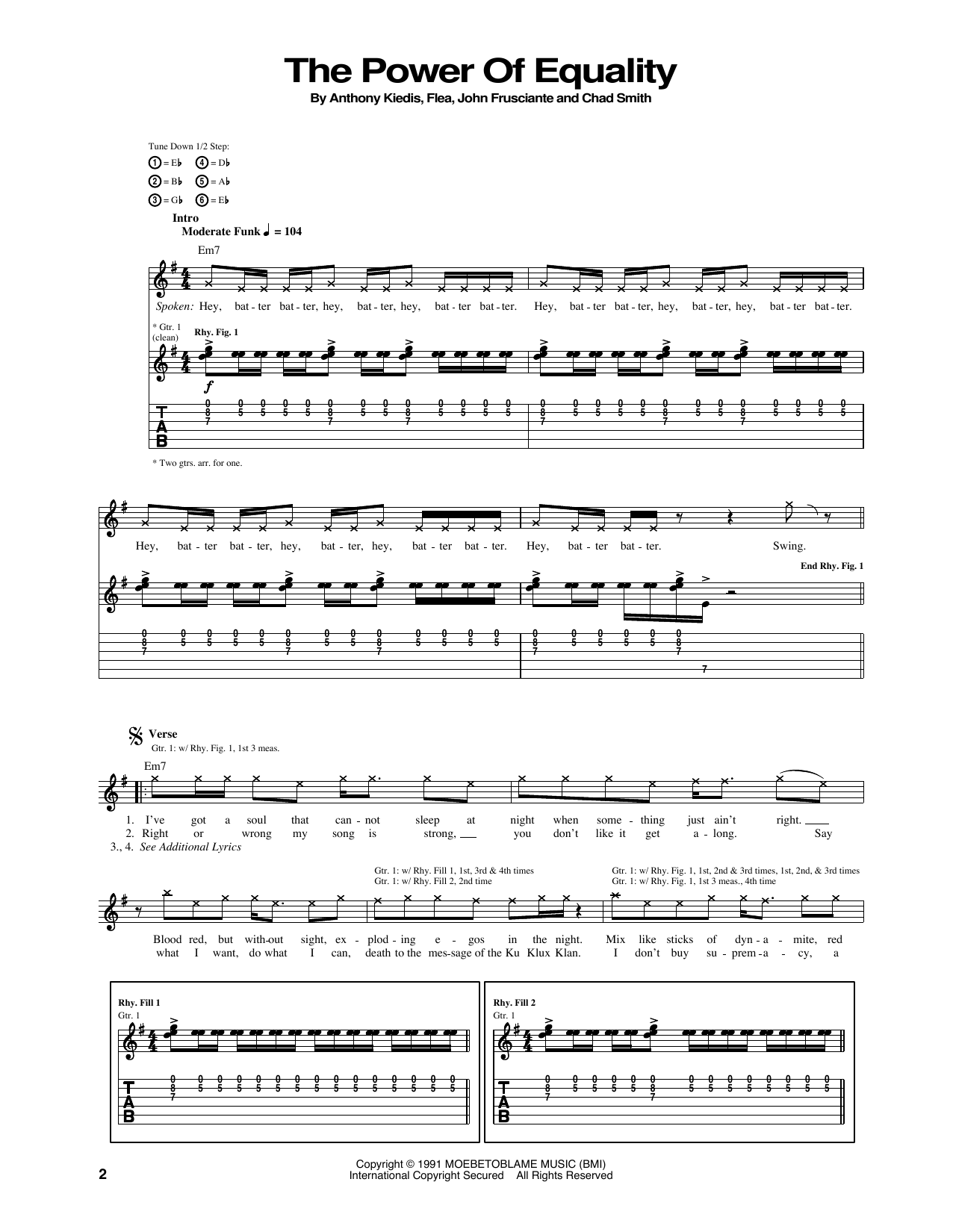 Red Hot Chili Peppers The Power Of Equality Sheet Music Notes & Chords for Bass Guitar Tab - Download or Print PDF