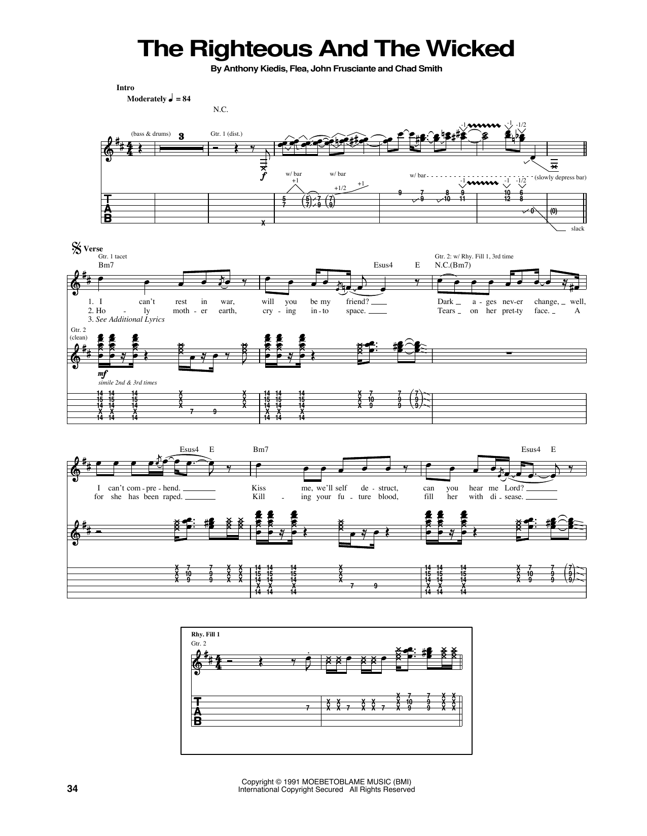 Red Hot Chili Peppers The Righteous And The Wicked Sheet Music Notes & Chords for Bass Guitar Tab - Download or Print PDF