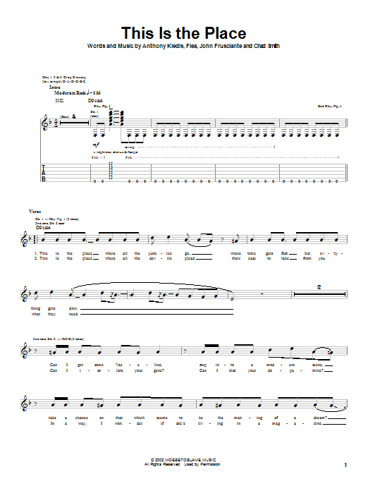 Red Hot Chili Peppers This Is The Place Sheet Music Notes & Chords for Guitar Tab - Download or Print PDF