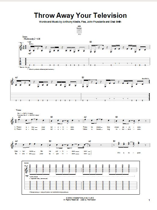 Red Hot Chili Peppers Throw Away Your Television Sheet Music Notes & Chords for Guitar Tab - Download or Print PDF