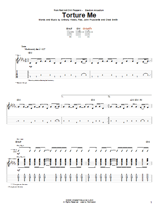 Red Hot Chili Peppers Torture Me Sheet Music Notes & Chords for Bass Guitar Tab - Download or Print PDF