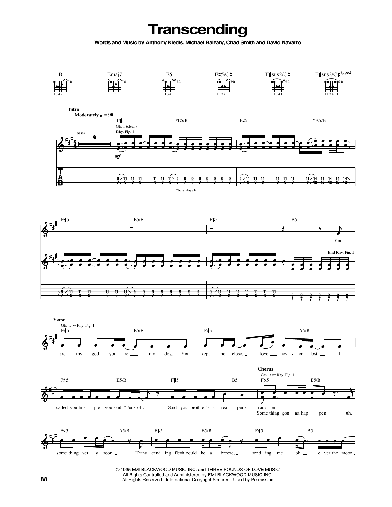 Red Hot Chili Peppers Transcending Sheet Music Notes & Chords for Bass Guitar Tab - Download or Print PDF