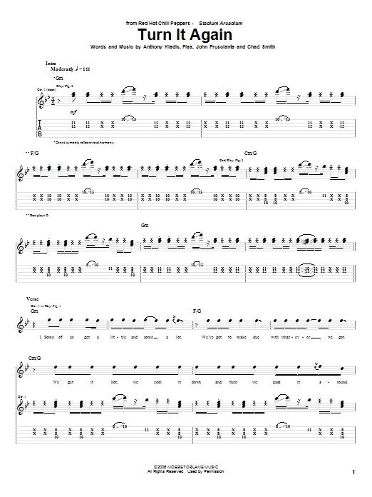 Red Hot Chili Peppers Turn It Again Sheet Music Notes & Chords for Guitar Tab - Download or Print PDF