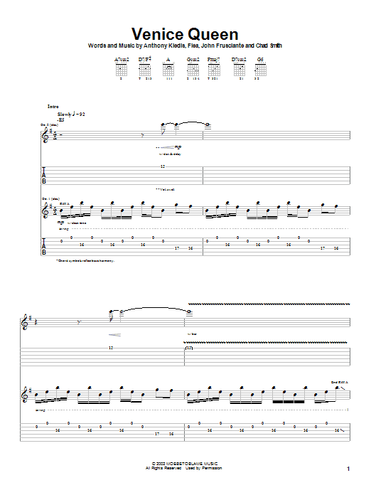 Red Hot Chili Peppers Venice Queen Sheet Music Notes & Chords for Bass Guitar Tab - Download or Print PDF