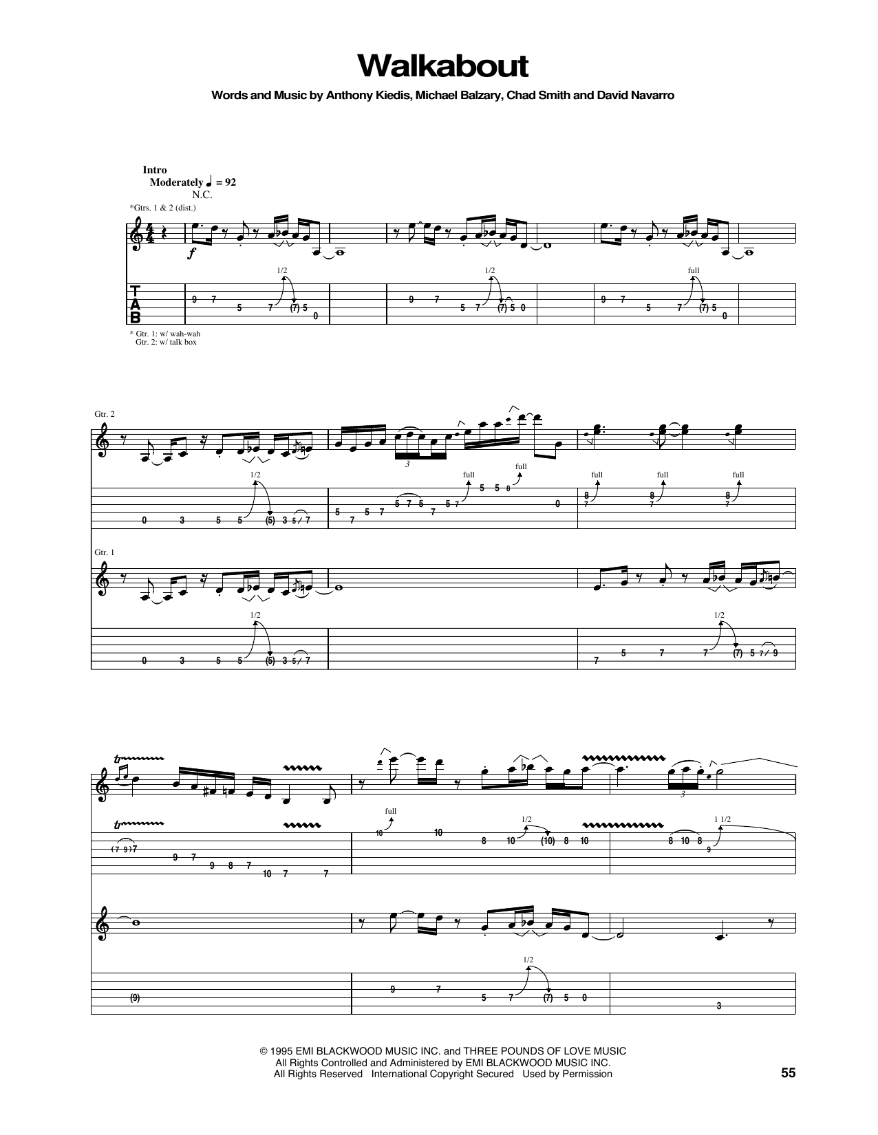 Red Hot Chili Peppers Walkabout Sheet Music Notes & Chords for Guitar Tab - Download or Print PDF