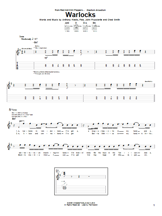 Red Hot Chili Peppers Warlocks Sheet Music Notes & Chords for Bass Guitar Tab - Download or Print PDF