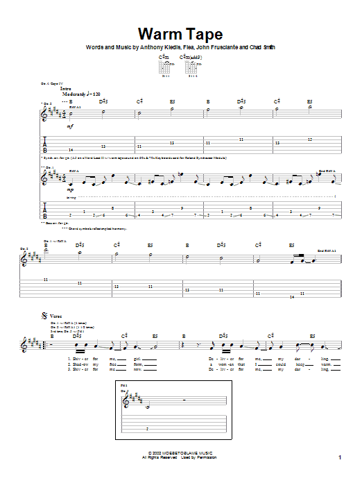 Red Hot Chili Peppers Warm Tape Sheet Music Notes & Chords for Guitar Tab - Download or Print PDF
