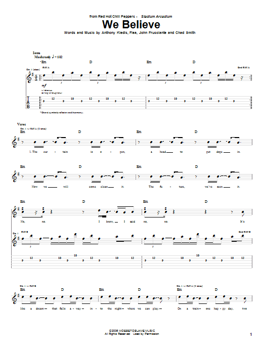 Red Hot Chili Peppers We Believe Sheet Music Notes & Chords for Bass Guitar Tab - Download or Print PDF