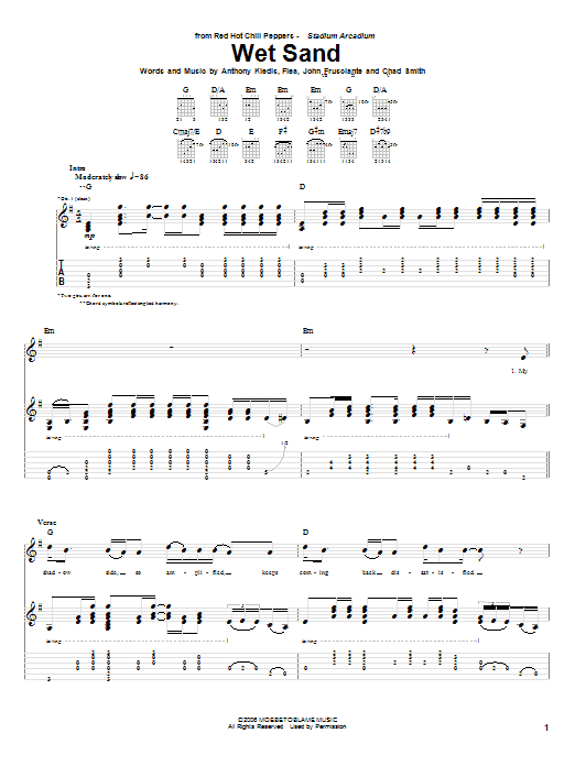 Red Hot Chili Peppers Wet Sand Sheet Music Notes & Chords for Bass Guitar Tab - Download or Print PDF