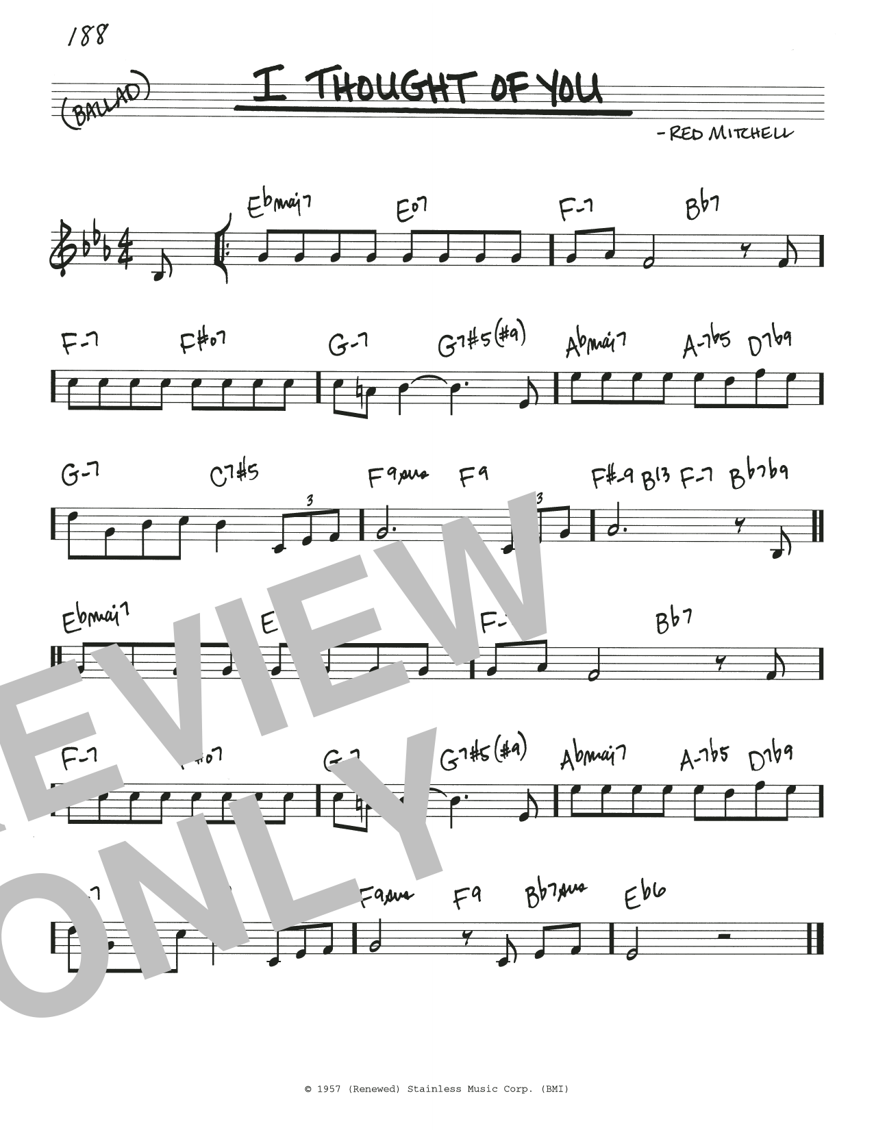 Red Mitchell I Thought Of You Sheet Music Notes & Chords for Real Book – Melody & Chords - Download or Print PDF