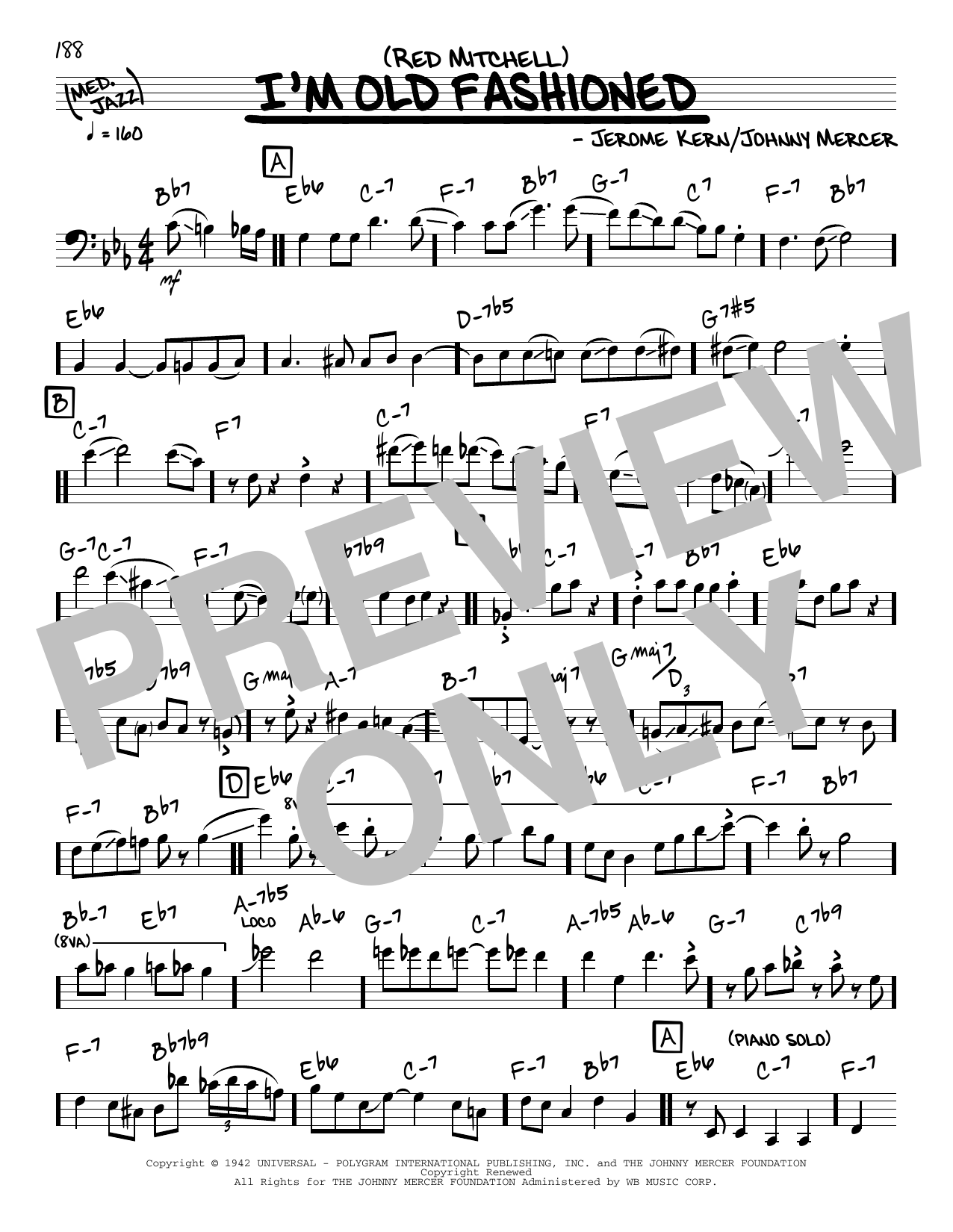 Red Mitchell I'm Old Fashioned (solo only) Sheet Music Notes & Chords for Real Book – Melody & Chords - Download or Print PDF