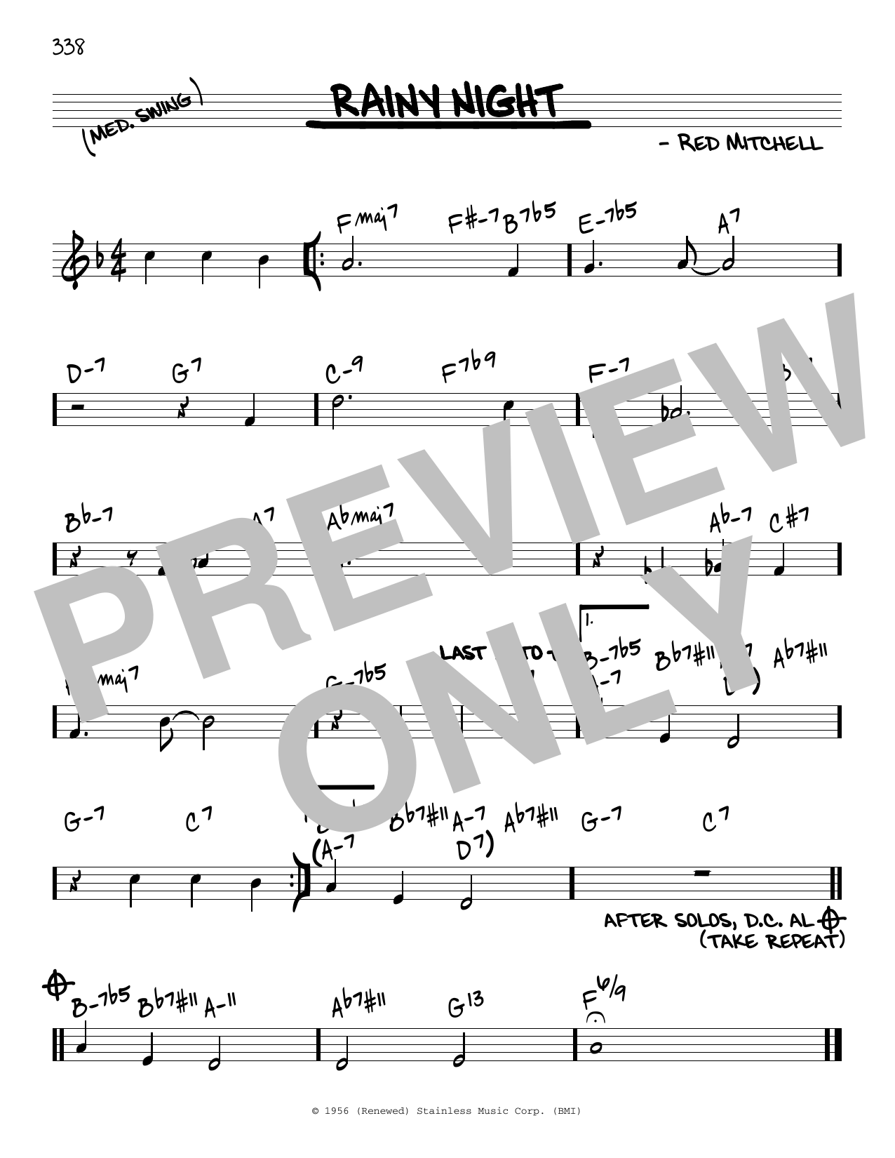 Red Mitchell Rainy Night Sheet Music Notes & Chords for Real Book – Melody & Chords - Download or Print PDF