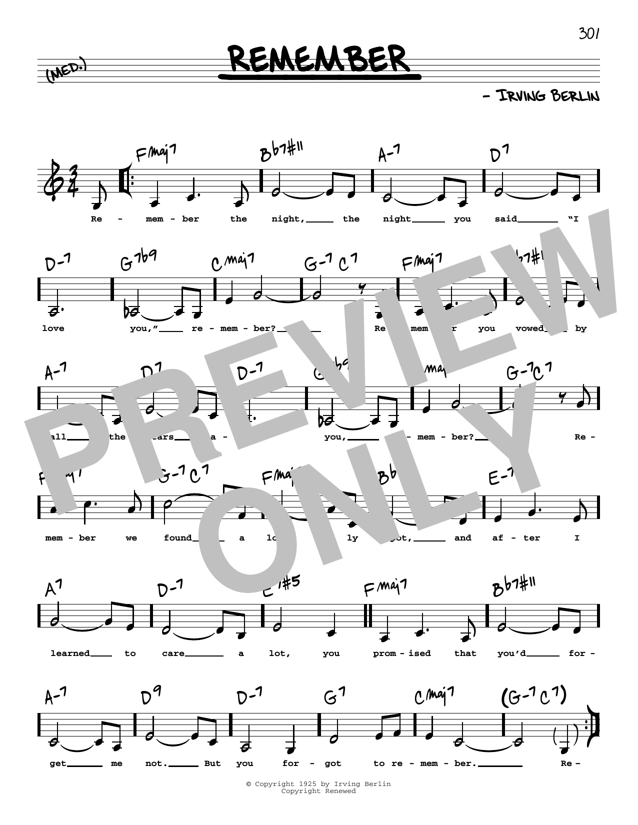 Red Norvo Remember (Low Voice) Sheet Music Notes & Chords for Real Book – Melody, Lyrics & Chords - Download or Print PDF