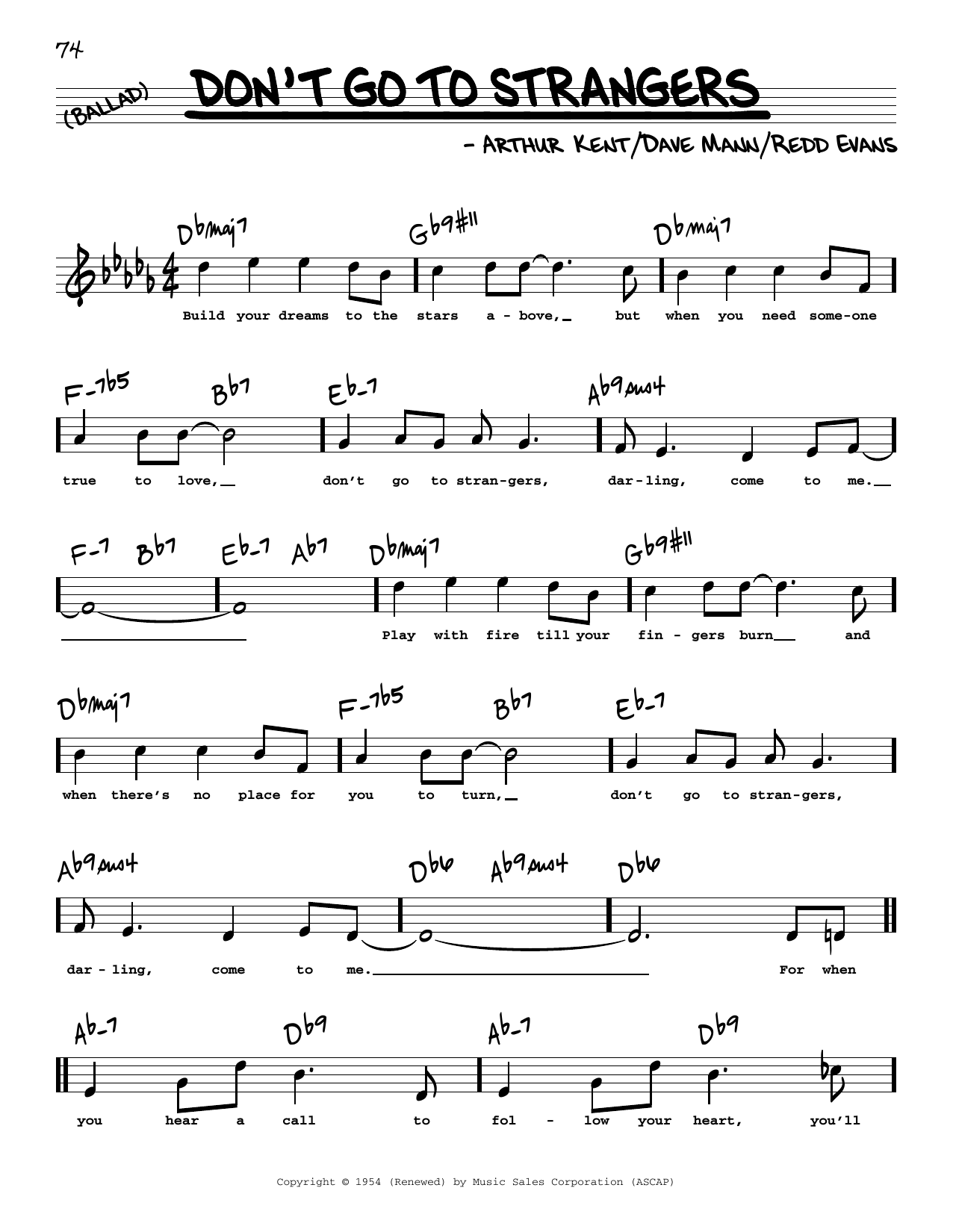 Redd Evans Don't Go To Strangers (High Voice) Sheet Music Notes & Chords for Real Book – Melody, Lyrics & Chords - Download or Print PDF