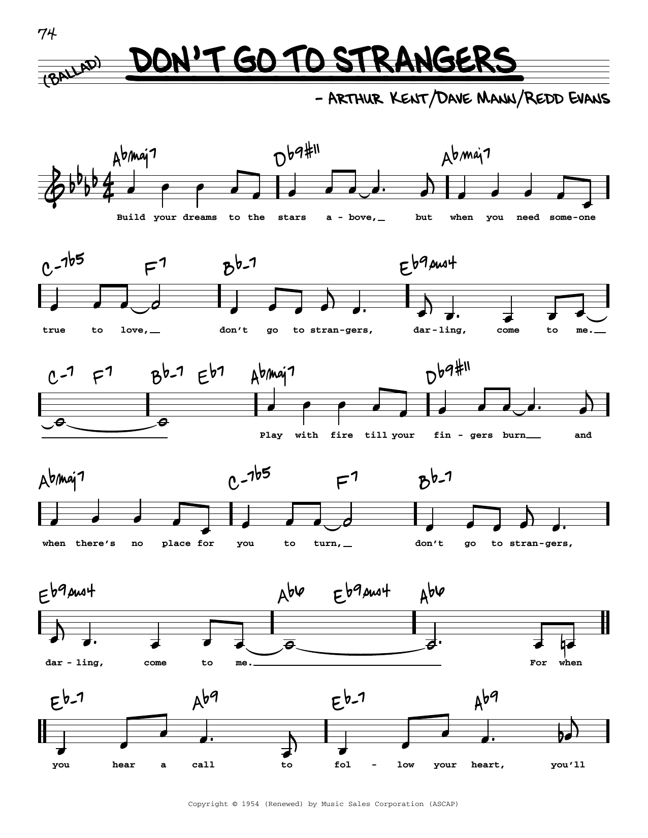 Redd Evans Don't Go To Strangers (Low Voice) Sheet Music Notes & Chords for Real Book – Melody, Lyrics & Chords - Download or Print PDF