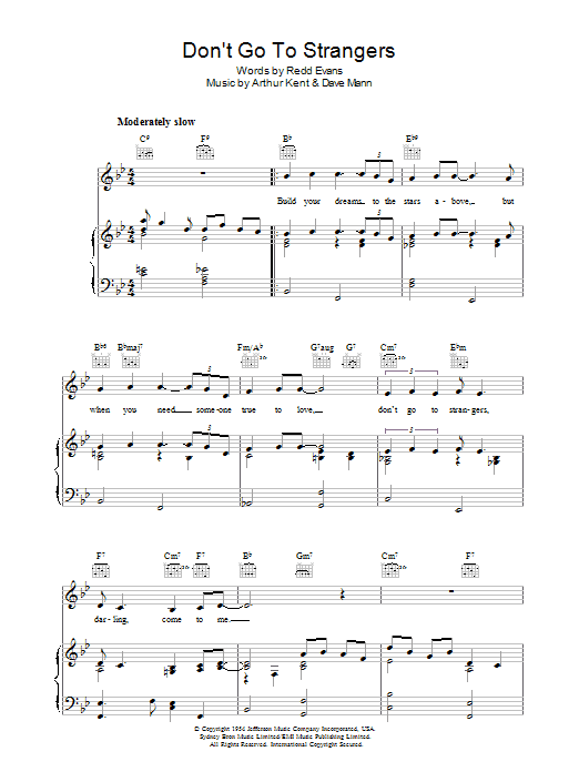 Arthur Kent Don't Go To Strangers Sheet Music Notes & Chords for Piano, Vocal & Guitar (Right-Hand Melody) - Download or Print PDF