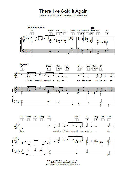 Dave Mann There I've Said It Again Sheet Music Notes & Chords for Piano, Vocal & Guitar (Right-Hand Melody) - Download or Print PDF