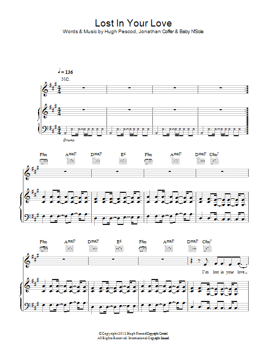 Redlight Lost In Your Love Sheet Music Notes & Chords for Piano, Vocal & Guitar - Download or Print PDF