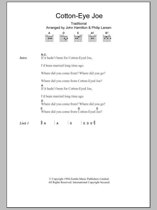 Rednex Cotton-Eye Joe Sheet Music Notes & Chords for Lyrics & Chords - Download or Print PDF