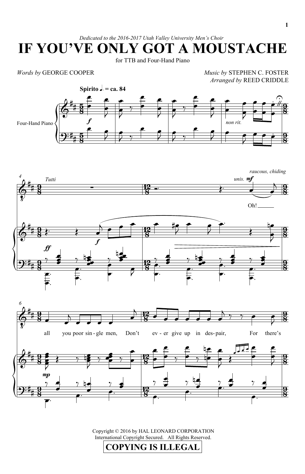 Stephen Foster If You've Only Got A Moustache (arr. Reed Criddle) Sheet Music Notes & Chords for TTBB - Download or Print PDF