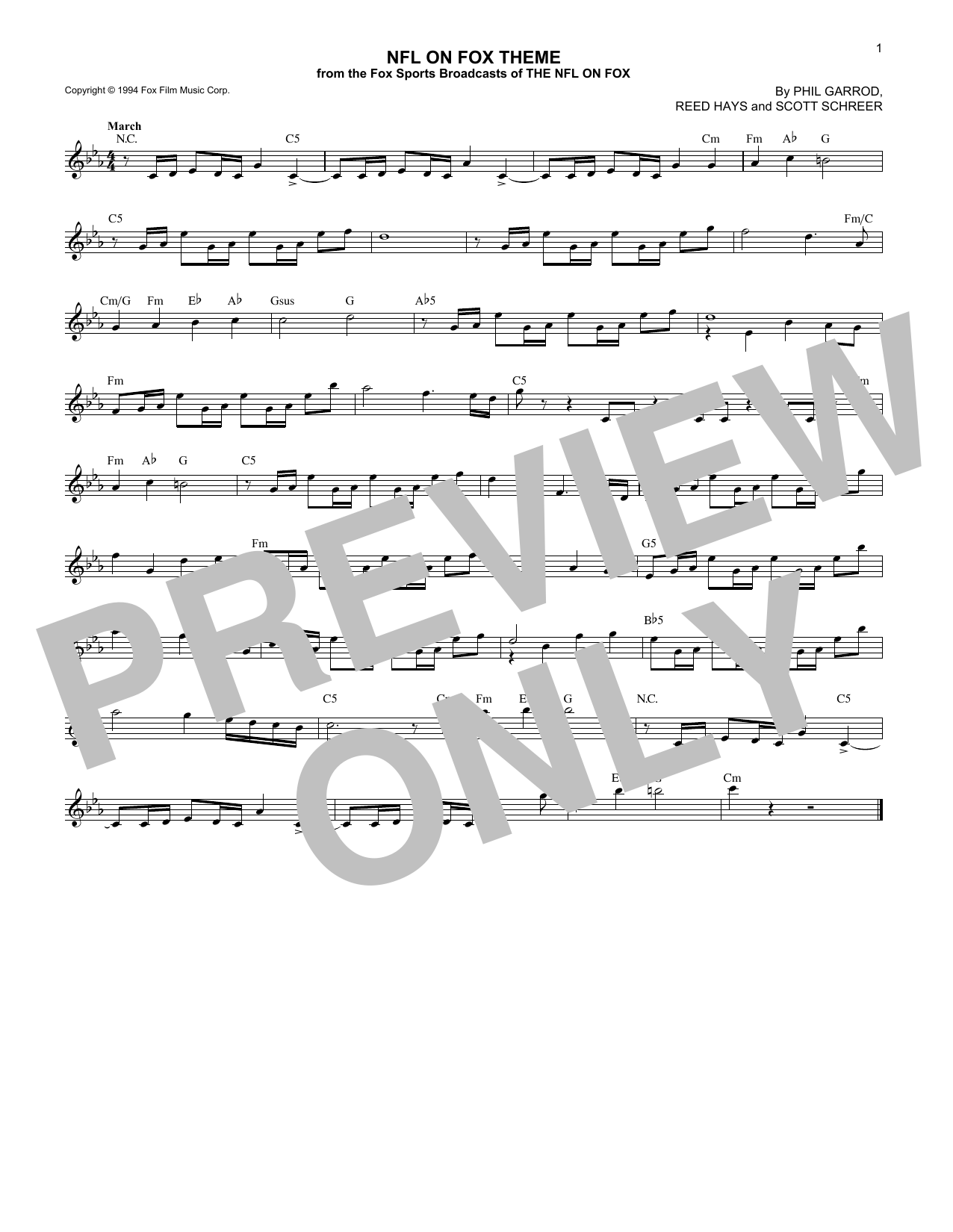 Reed Hays NFL On Fox Theme Sheet Music Notes & Chords for Melody Line, Lyrics & Chords - Download or Print PDF