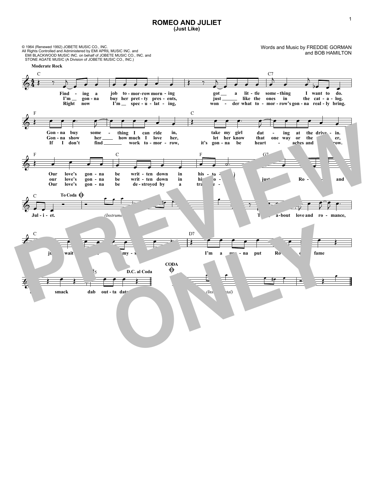 Reflections Romeo and Juliet (Just Like) Sheet Music Notes & Chords for Melody Line, Lyrics & Chords - Download or Print PDF