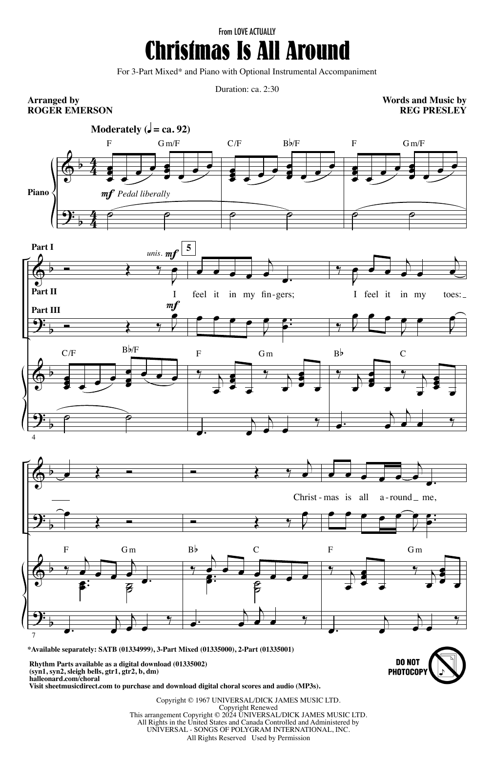 Reg Presley Christmas Is All Around (from Love Actually) (arr. Roger Emerson) Sheet Music Notes & Chords for 2-Part Choir - Download or Print PDF