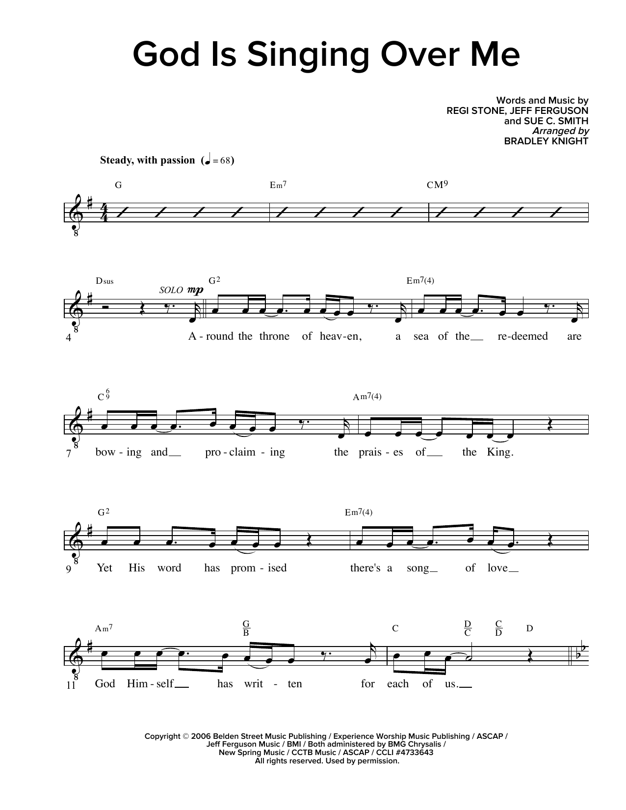 Regi Stone, Jeff Ferguson and Sue C. Smith God Is Singing Over Me (arr. Bradley Knight) Sheet Music Notes & Chords for Piano & Vocal - Download or Print PDF