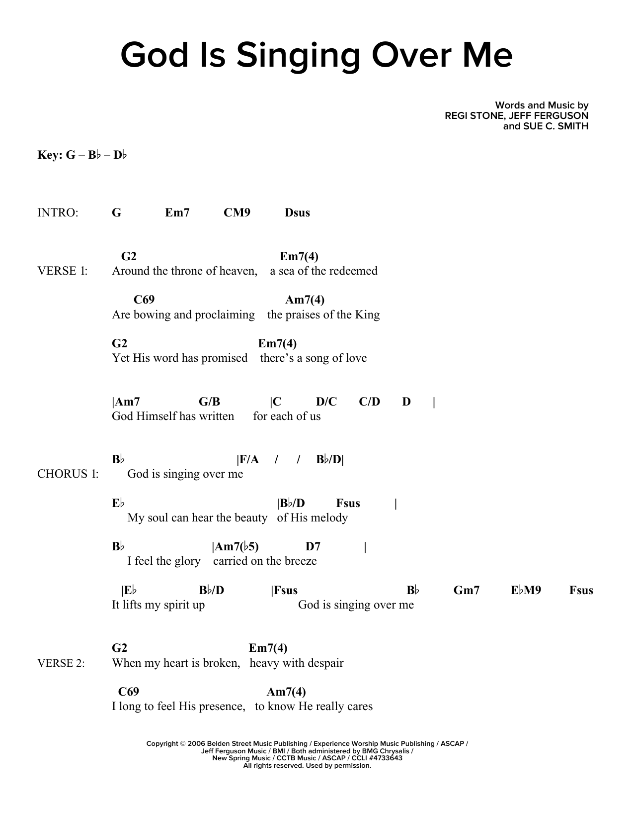 Regi Stone, Jeff Ferguson and Sue C. Smith God Is Singing Over Me Sheet Music Notes & Chords for Guitar Chords/Lyrics - Download or Print PDF