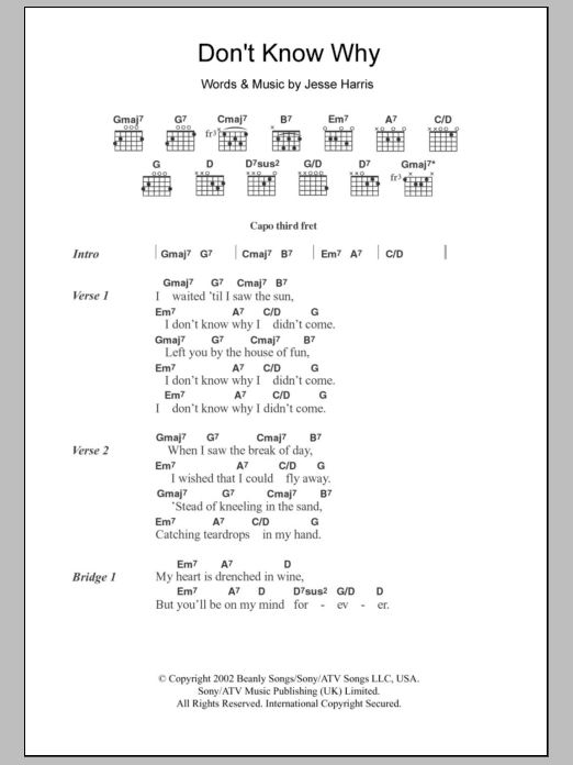 Regina Gilberto Don't Know Why Sheet Music Notes & Chords for Lyrics & Chords - Download or Print PDF