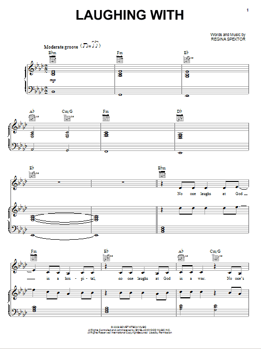 Regina Spektor Laughing With Sheet Music Notes & Chords for Piano, Vocal & Guitar (Right-Hand Melody) - Download or Print PDF