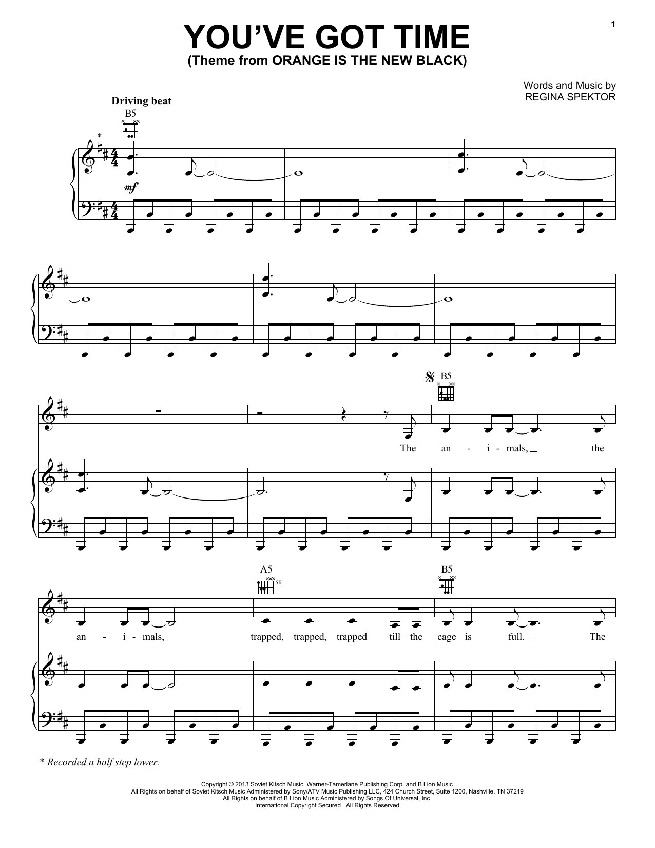 Regina Spektor You've Got Time Sheet Music Notes & Chords for Piano, Vocal & Guitar (Right-Hand Melody) - Download or Print PDF