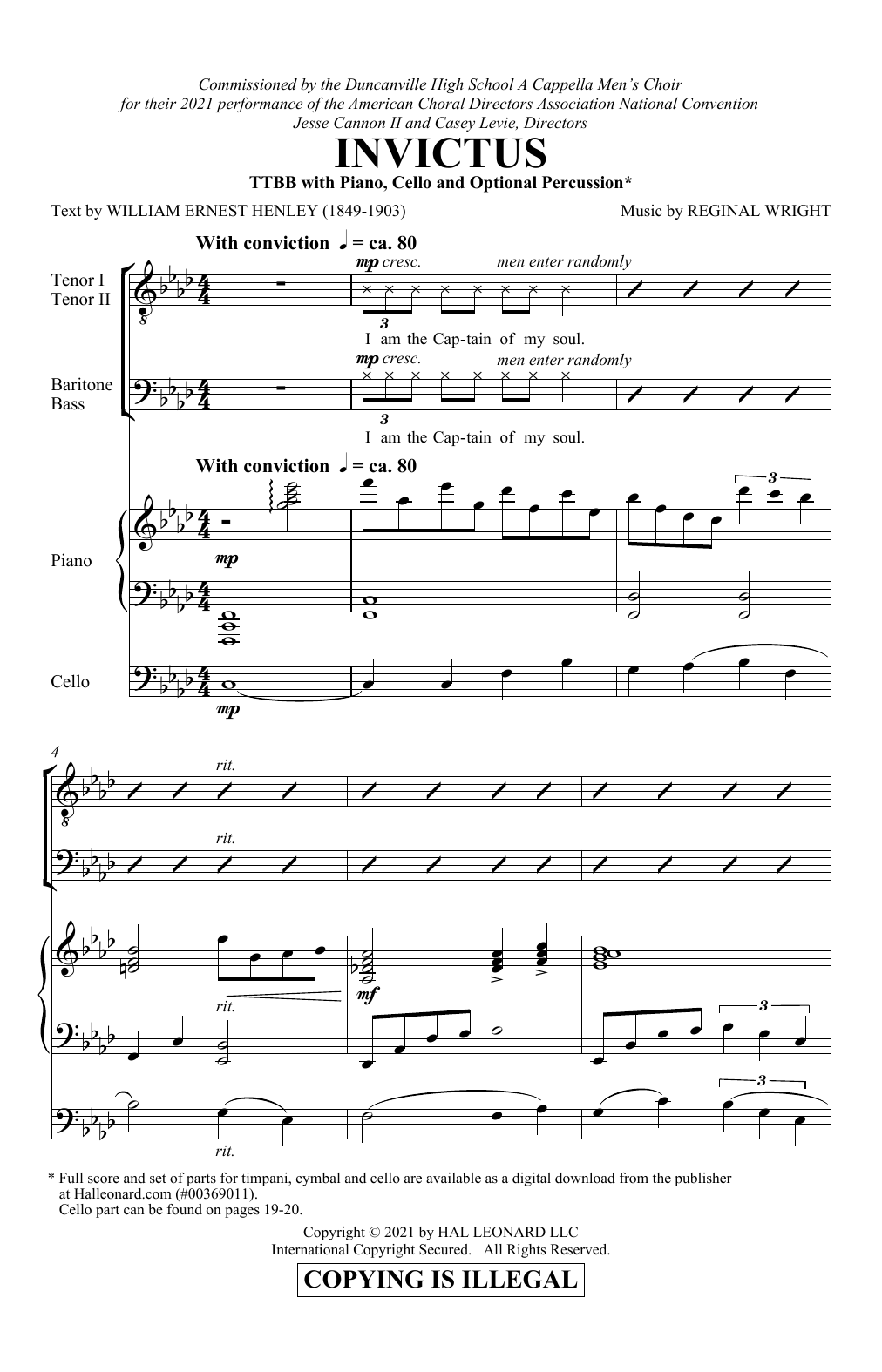 Reginal Wright Invictus Sheet Music Notes & Chords for TTBB Choir - Download or Print PDF