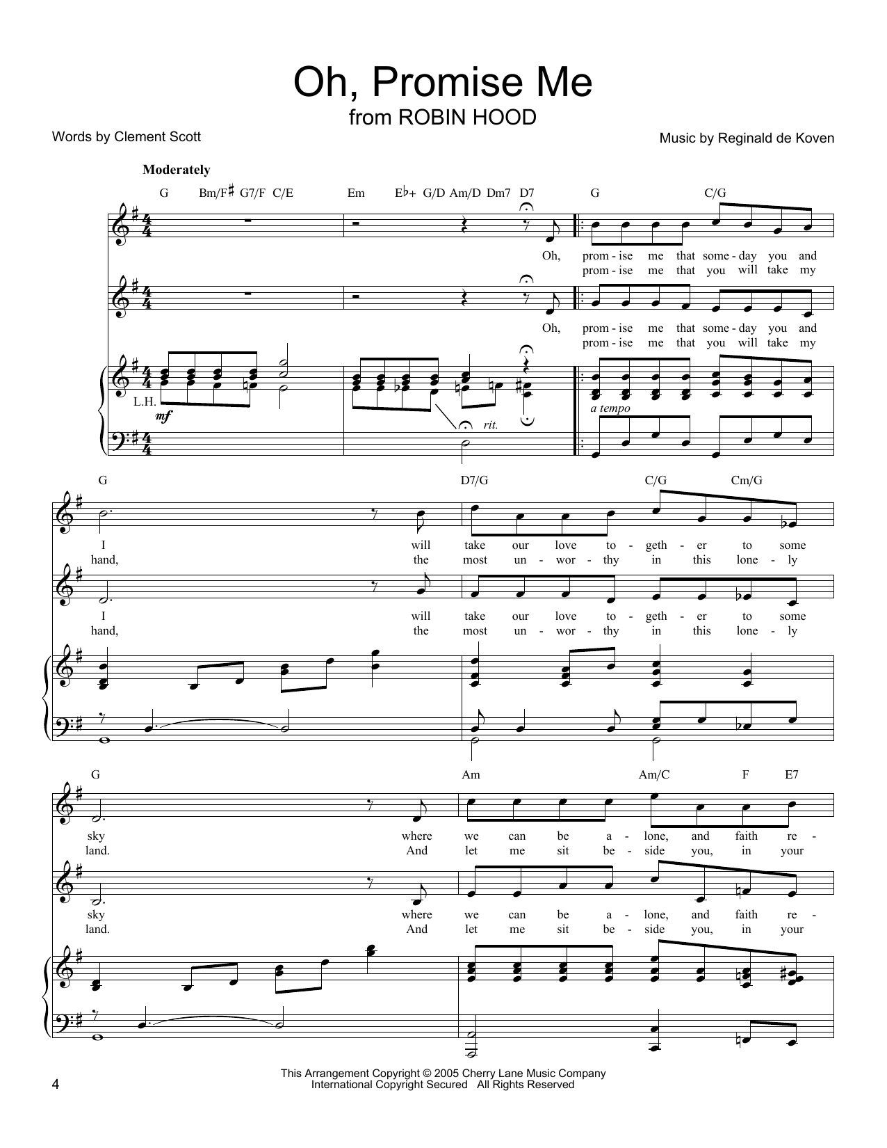Reginald De Koven Oh, Promise Me Sheet Music Notes & Chords for Vocal Duet - Download or Print PDF