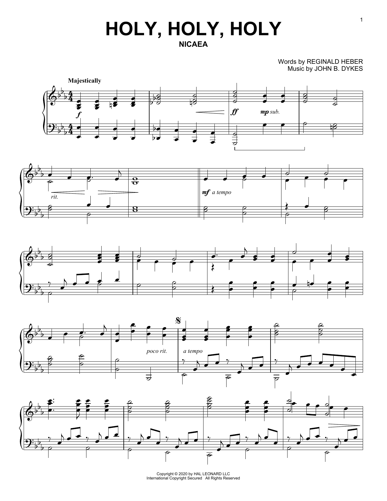 Reginald Heber and John B. Dykes Holy, Holy, Holy Sheet Music Notes & Chords for Piano Solo - Download or Print PDF