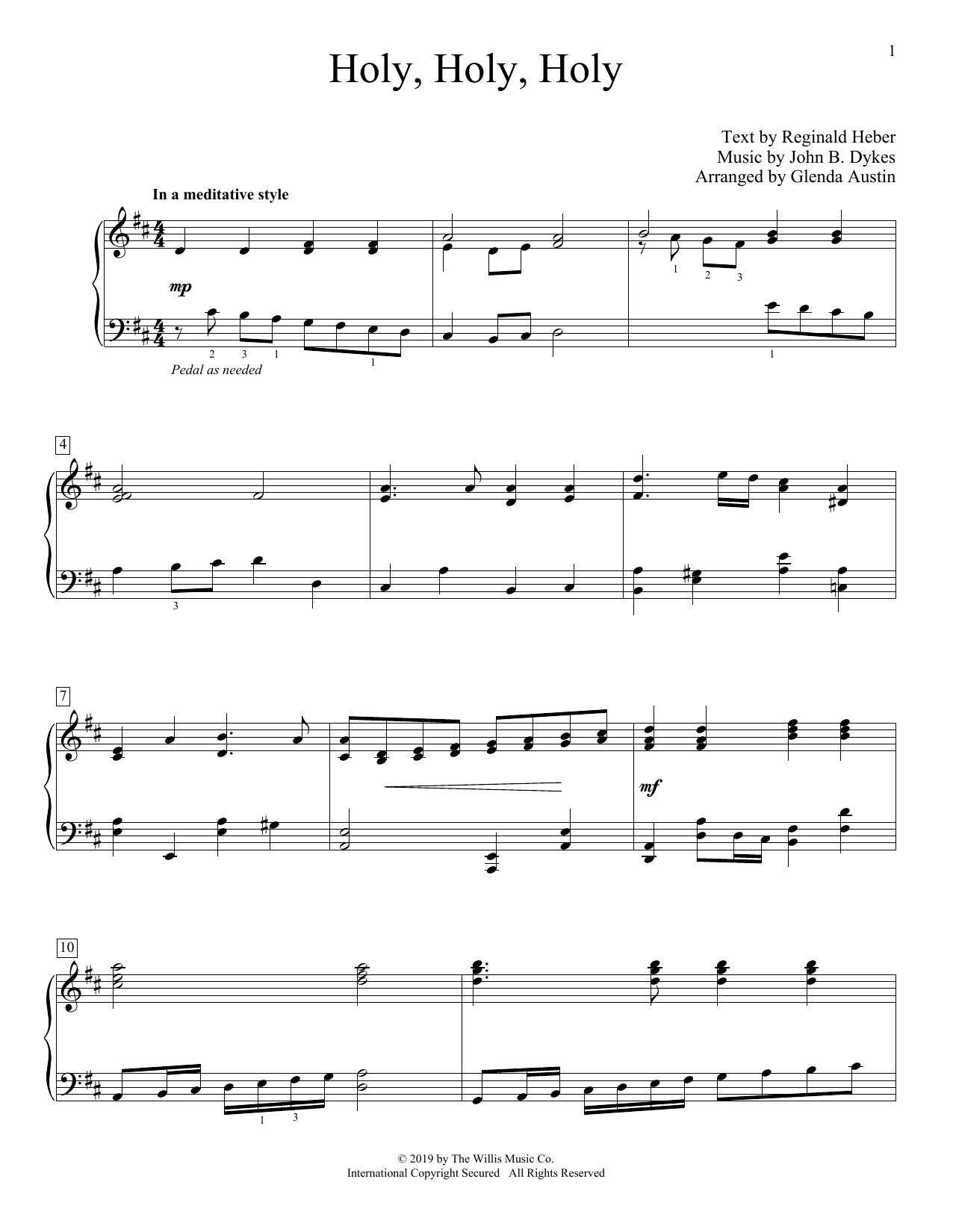 Reginald Heber Holy, Holy, Holy (arr. Glenda Austin) Sheet Music Notes & Chords for Educational Piano - Download or Print PDF