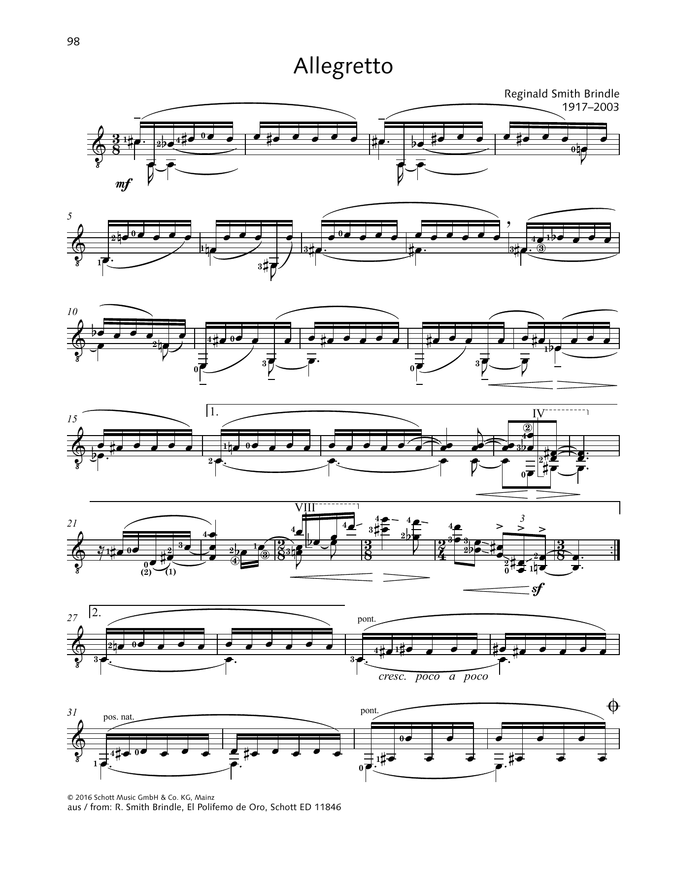 Reginald Smith Brindle Allegretto Sheet Music Notes & Chords for Solo Guitar - Download or Print PDF