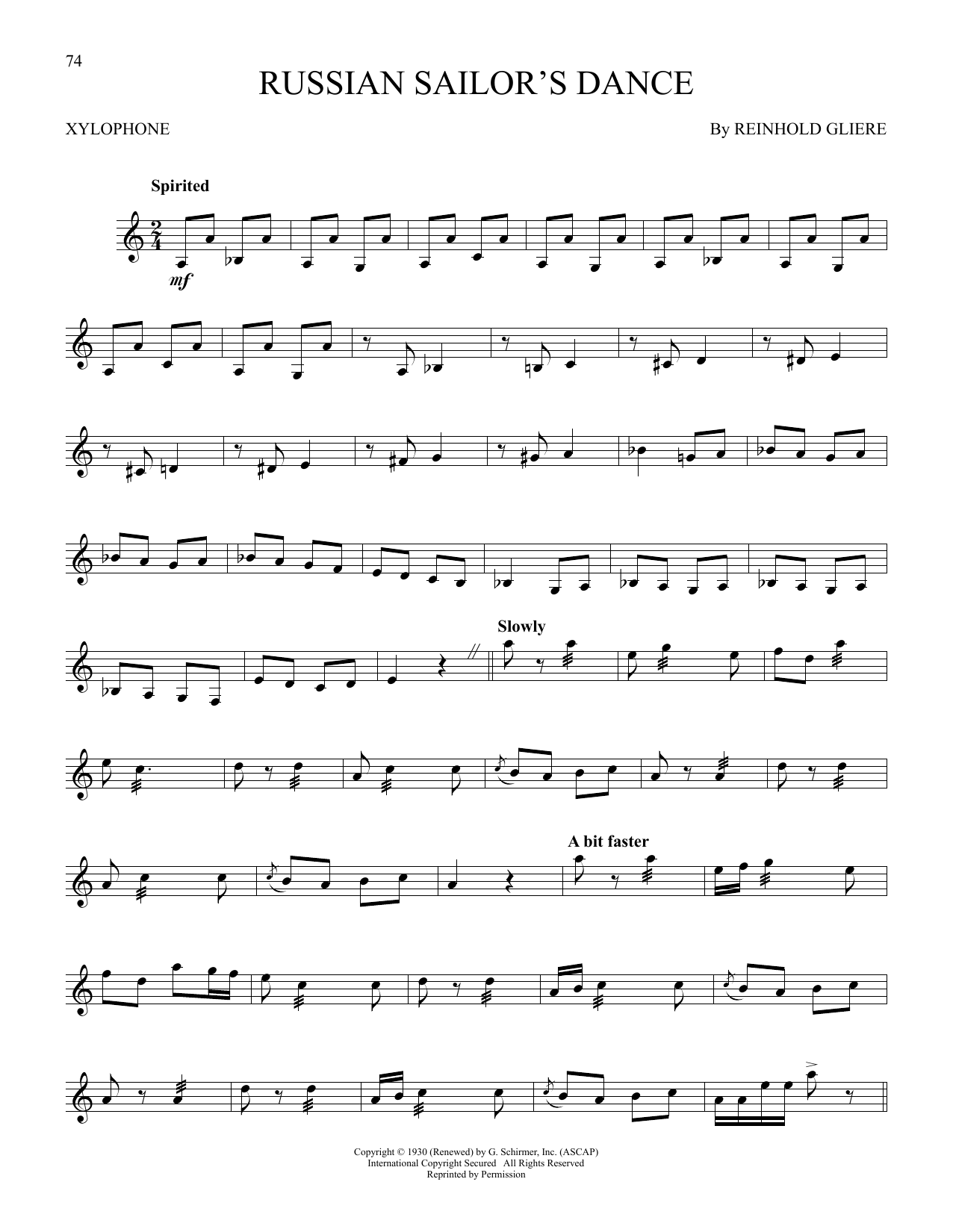 Reinhold Gliere Russian Sailor's Dance Sheet Music Notes & Chords for Xylophone Solo - Download or Print PDF