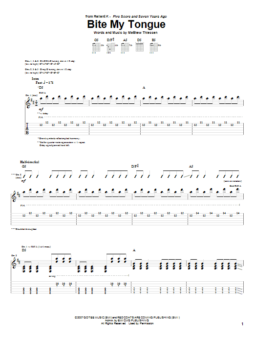 Relient K Bite My Tongue Sheet Music Notes & Chords for Guitar Tab - Download or Print PDF Relient K Bite My Tongue Sheet Music Notes & Chords for Guitar Tab - Download or Print PDF